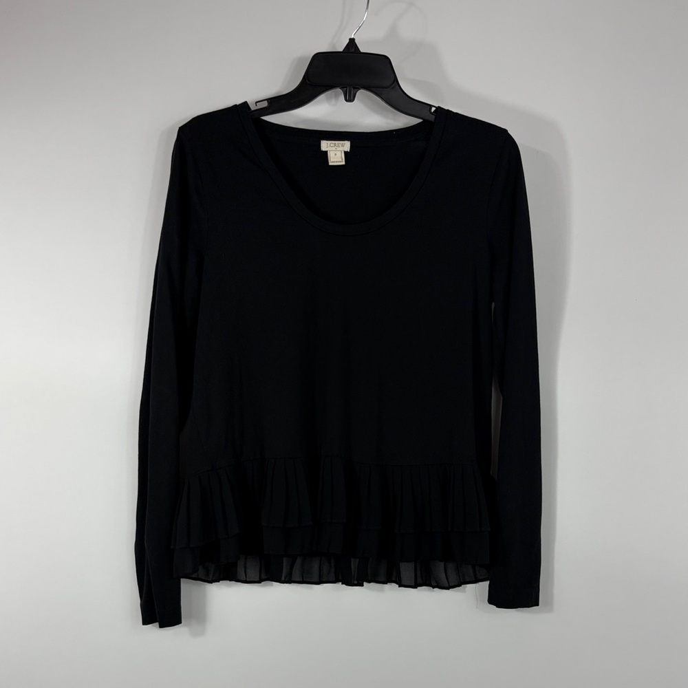 J. Crew Black Long Sleeve Ruffle Hem Top 100% Cotton